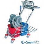 CleanPRO Wózek dwuwiaderkowy 2x17l z prasą, koszyczkiem i uchwytem na worek