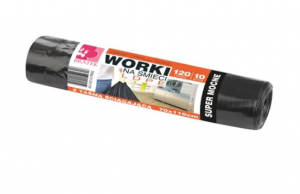 WORKI NA ŚMIECI 120L CZARNE MOCNE Z TAŚMĄ 10 SZT.