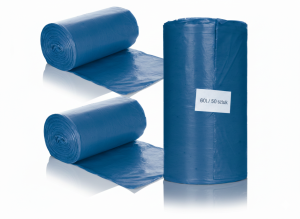 Niebieskie worki na papier 60L 50 sztuk mocna folia LDPE na rolce